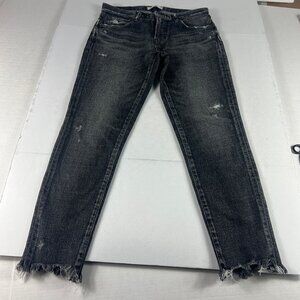 Moussy Vintage Jeans Women's 30x26* Mid Rise Skinny Crop Black Distressed Denim